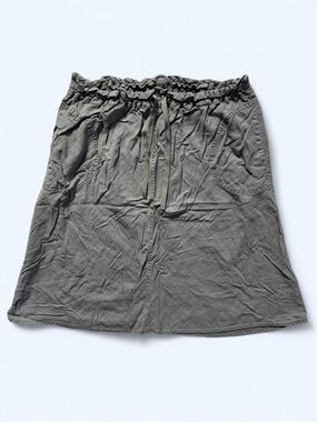 H&M Linen Blend Ruffled Drawstring Waistband A-Line Skirt Gray Size 12 Pockets